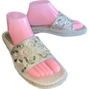 Kiddish Espadrille Slides Sequin Embellished Slip On Sandals Sz 9M Boho Festival